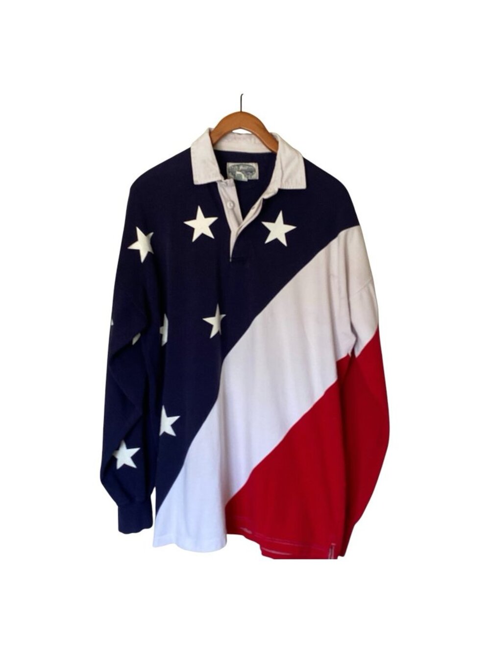 Britches Great Outdoors Polo Shirt Men's L Red White Blue Long Sleeve Cotton